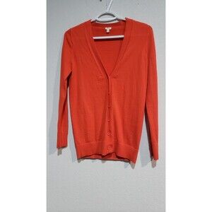 J.Crew Womens S Red Long Sleeves Button Front Merino Wool Cardigan Sweater